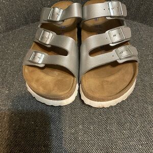 Elegant Silver Triple-Strap Sandals